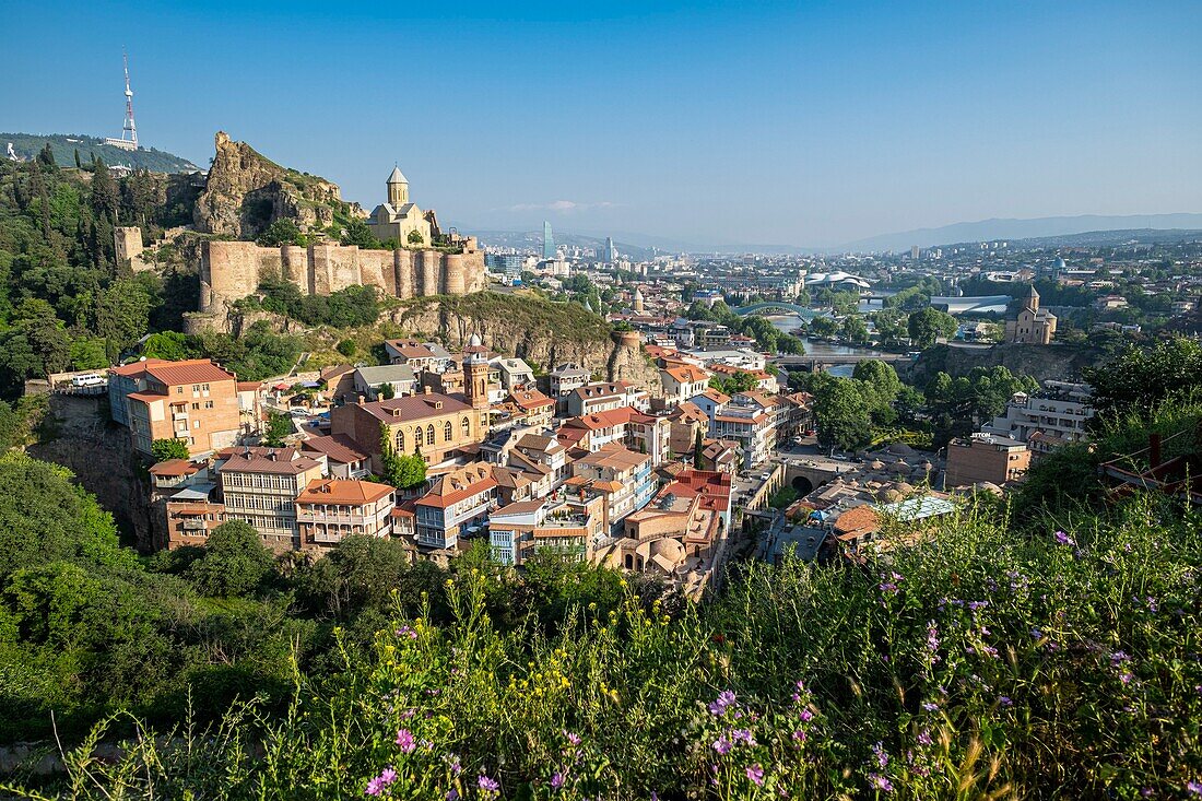 Georgia, Tbilisi, Old Tbilisi or Dzveli Kalaki, Abanotubani district or district of the sulfur baths dominated by Narikala fortress