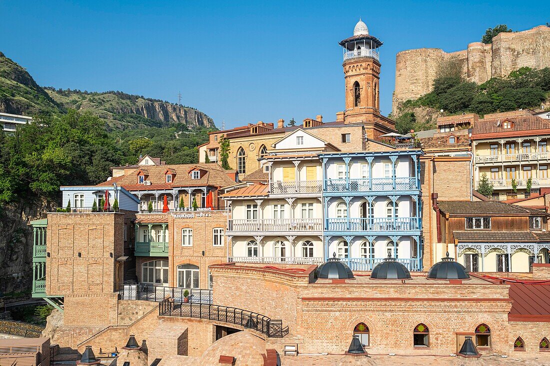 Georgia, Tbilisi, Old Tbilisi or Dzveli Kalaki, Abanotubani district or district of the sulfur baths dominated by Narikala fortress and the mosque of Tbilisi