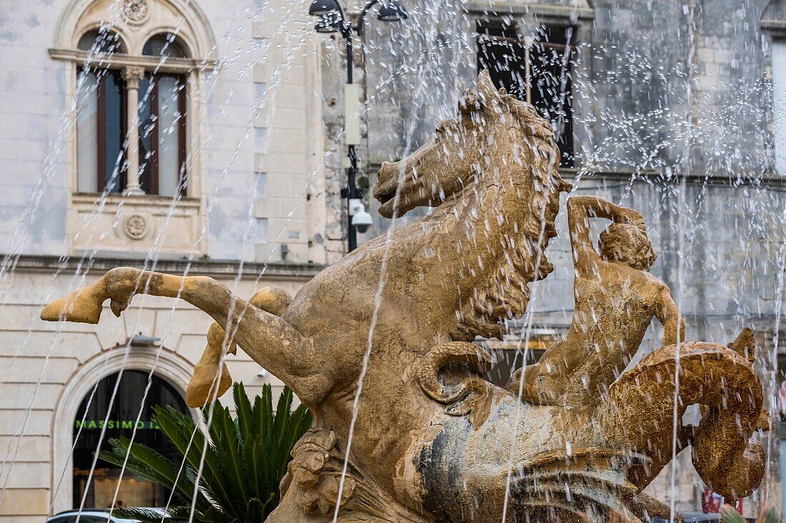 Italy, Sicily, Syracuse, monumental sculpted fountain