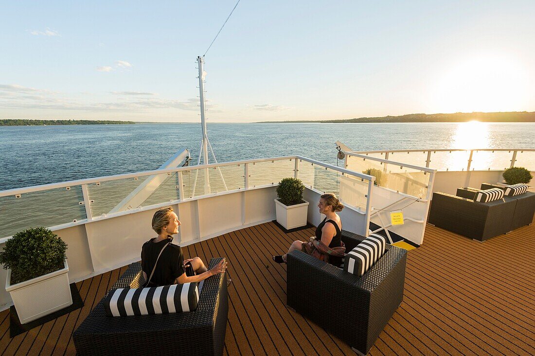 Canada, Ontario, cruise on the St. Lawrence River aboard Victory 2, sunset from the bridge