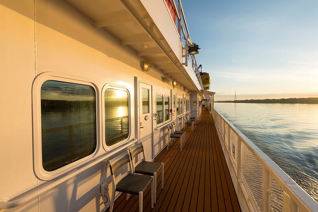 Canada, Ontario, cruise on the St. Lawrence River aboard Victory 2, sunset from the bridge