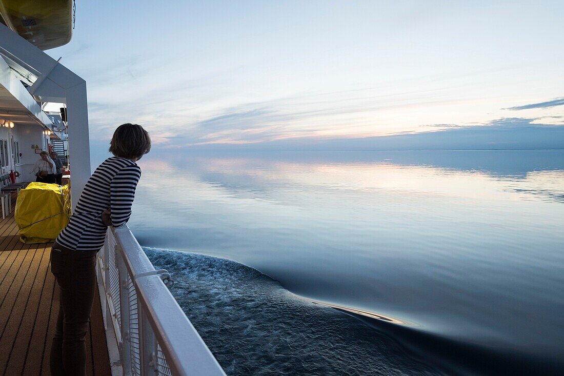 Canada, Ontario, Toronto, Lake Ontario Cruise on Victory 2, sunset from deck