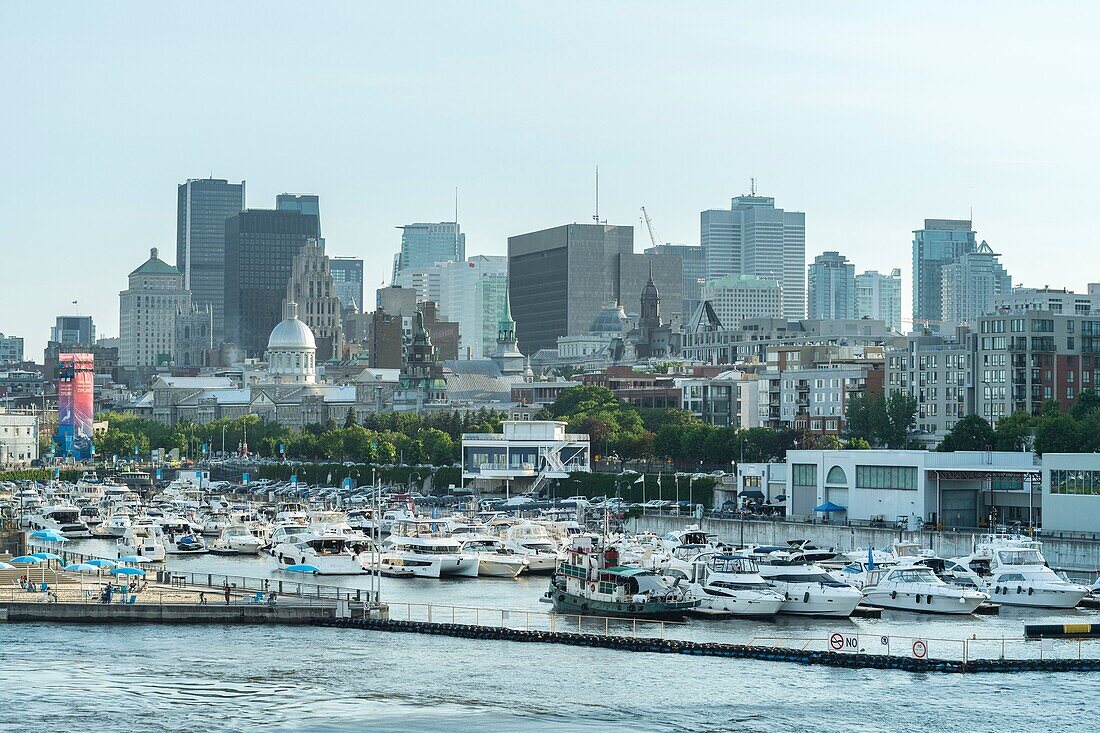 Canada, Quebec, Montreal, general view of the city with the marina in the foreground