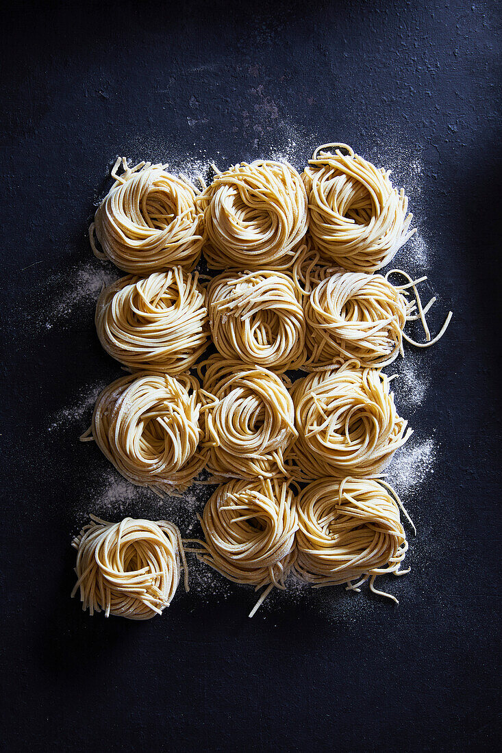 Homemade ramen noodles on a dark background