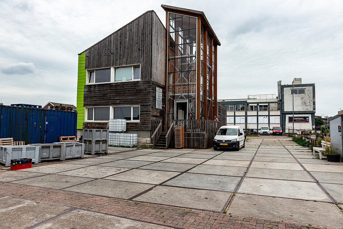 The Floating Farm Buildings & Constructions inside Merwe M4H Harbour. Rotterdam, Netherlands.