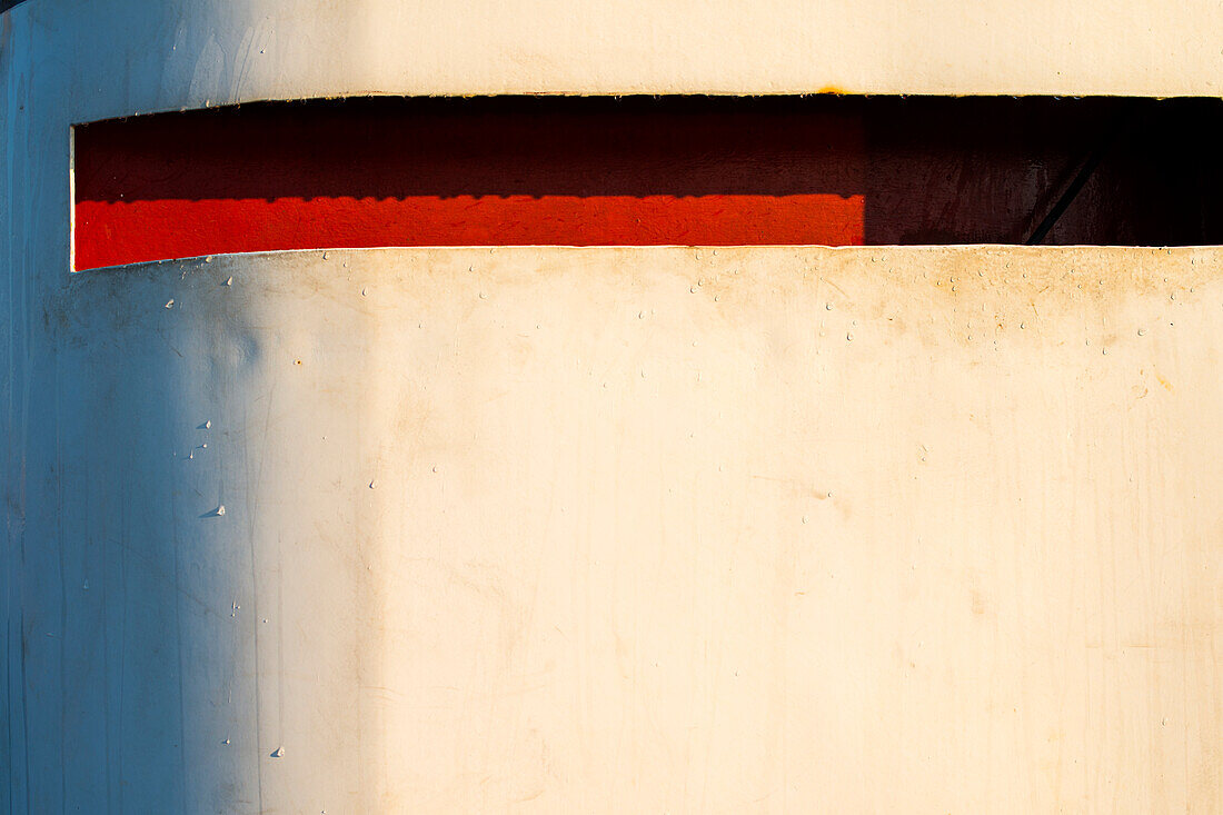 Detail of the bridge of an inland barge, moored in Port of Rotterdam. Rotterdam, Netherlands.