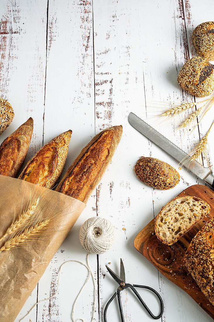 Fresh bread on a white background