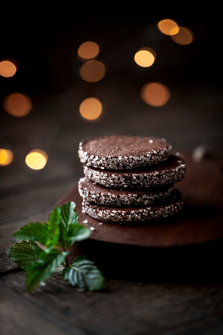 A box of holiday chocolate peppermint cookies