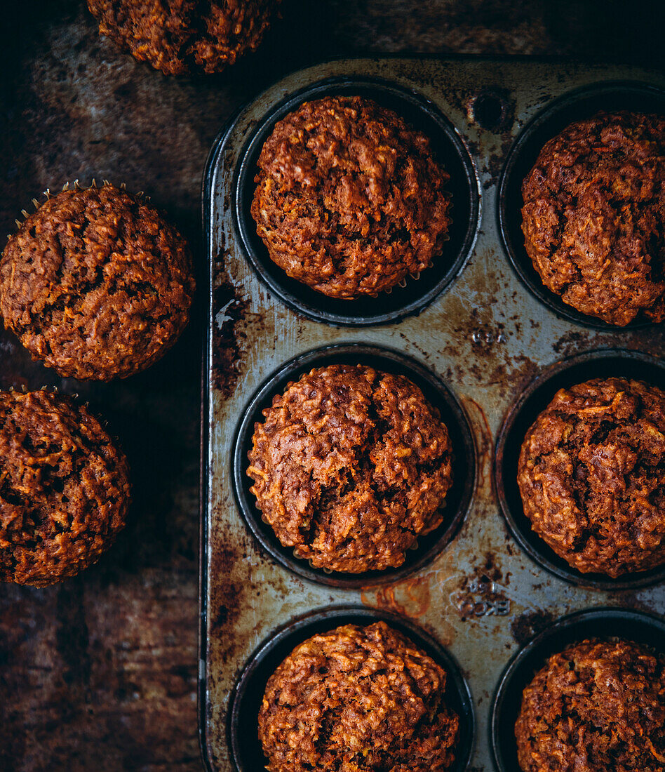 Carrot muffins in a cake tin