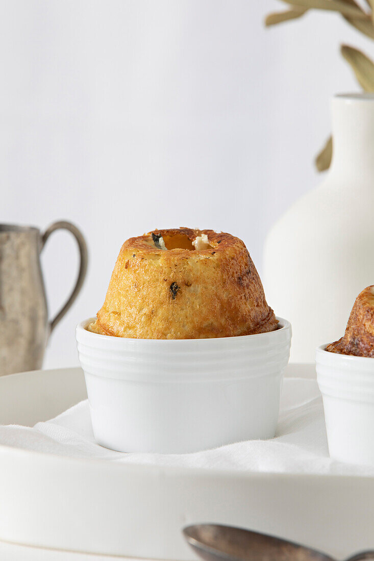 Gorgonzola SoufflÃ© with Candied Nuts, Pear, and Rocket