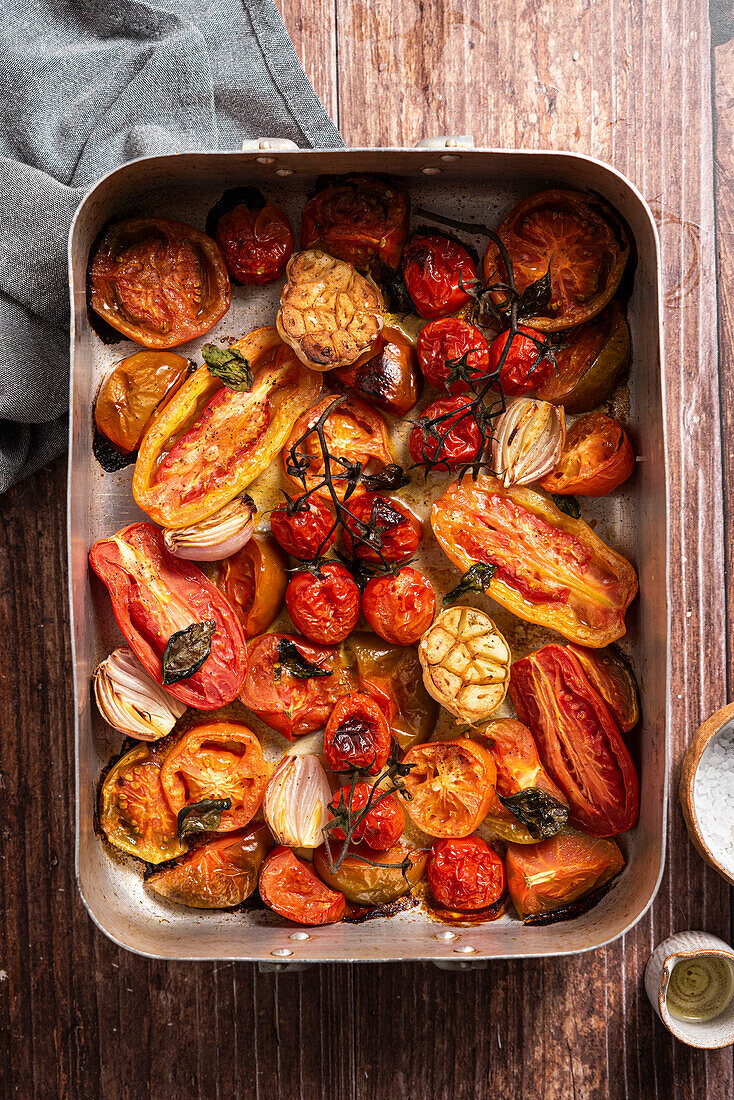 Baked fresh tomatoes, garlic, shallot, basil