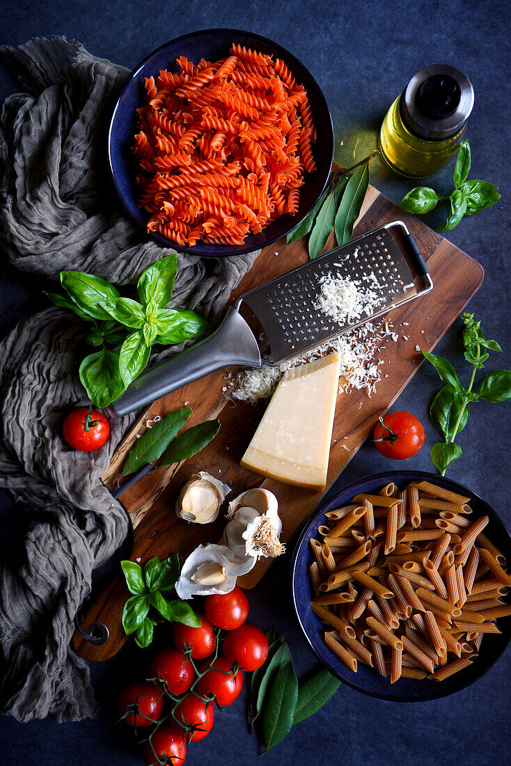 Preparation of red lentil and high-protein plant-based pasta with raw ingredients