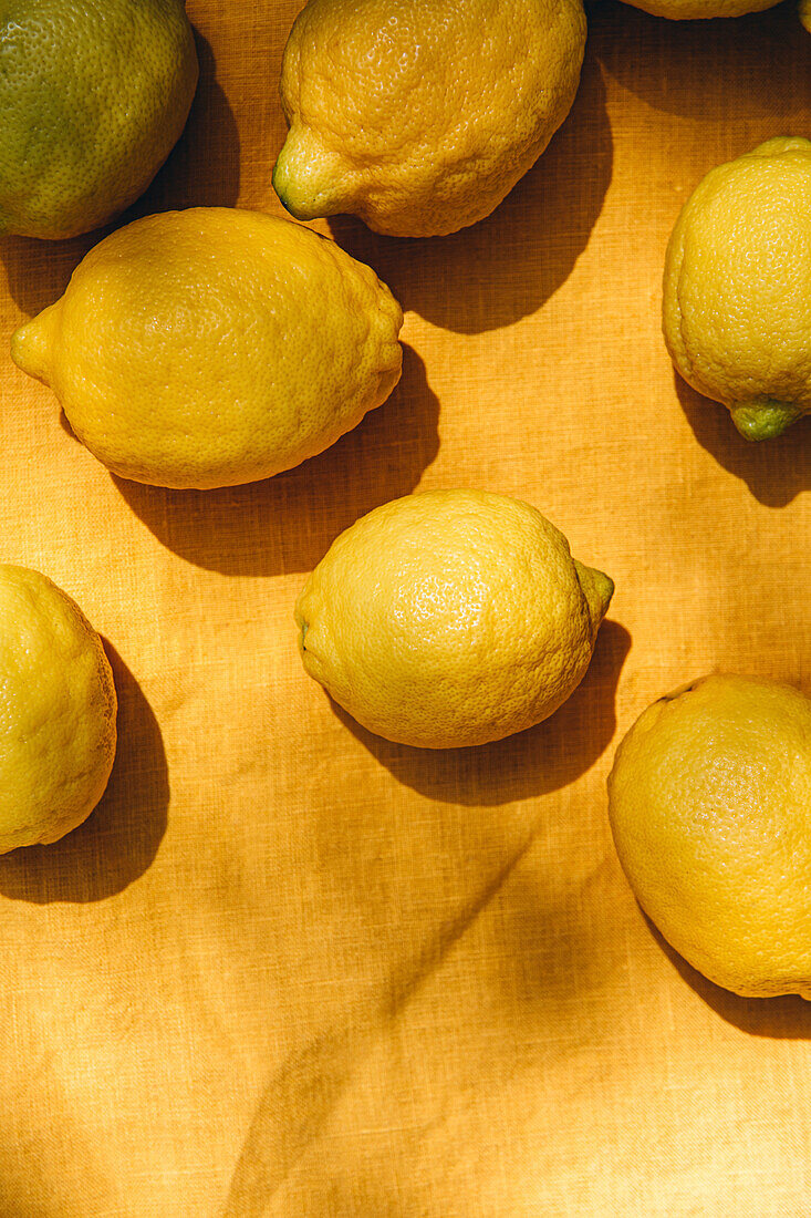 Bright yellow, fresh, ripe lemons