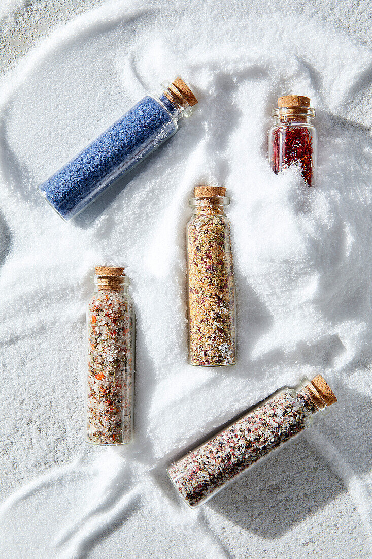 various jars of special salts for cooking