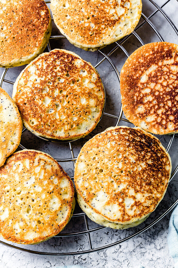 Citrus almond flour poppy seed pancakes.