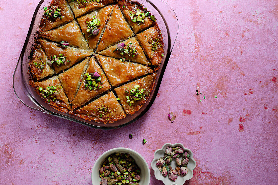 homemade walnut and pistachio baklava