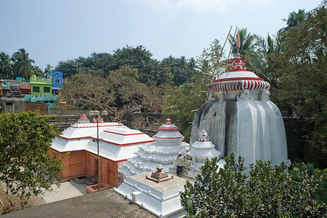 A temple being repainted in Puri, the oldest of India's four holiest Hindu religious centres, Puri, State of Odisha, India, Asia