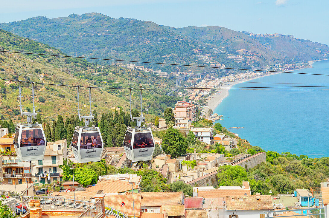 Seilbahn, Taormina, Sizilien, Italien, Mittelmeer, Europa