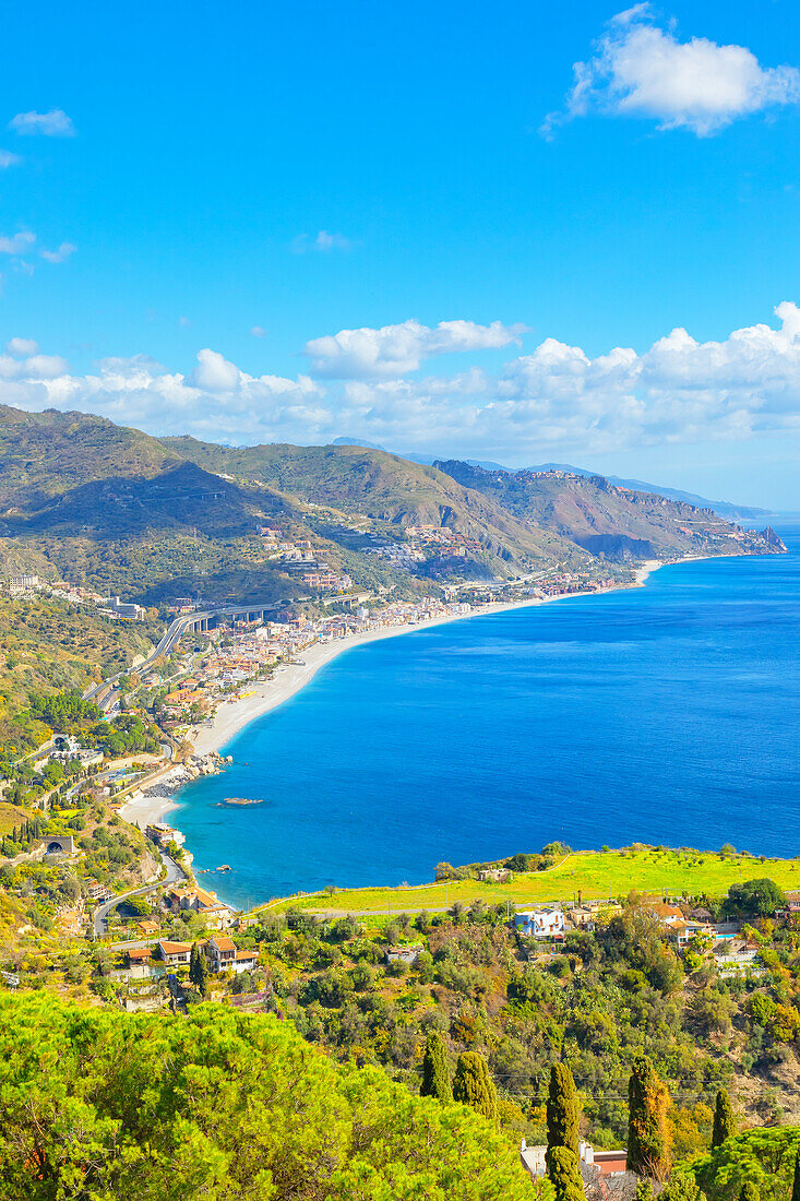 View of the Ionian coast, Taormina, Sicily, Italy, Mediterranean, Europe