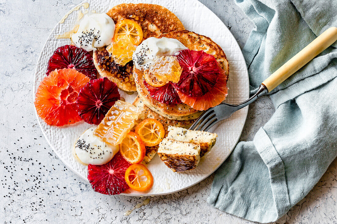 Citrus almond flour poppy seed pancake