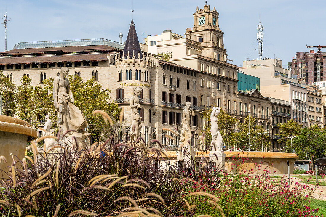 Buildings around Catalonia Square (Placa de Catalunya), Barcelona, Catalonia, Spain, Europe