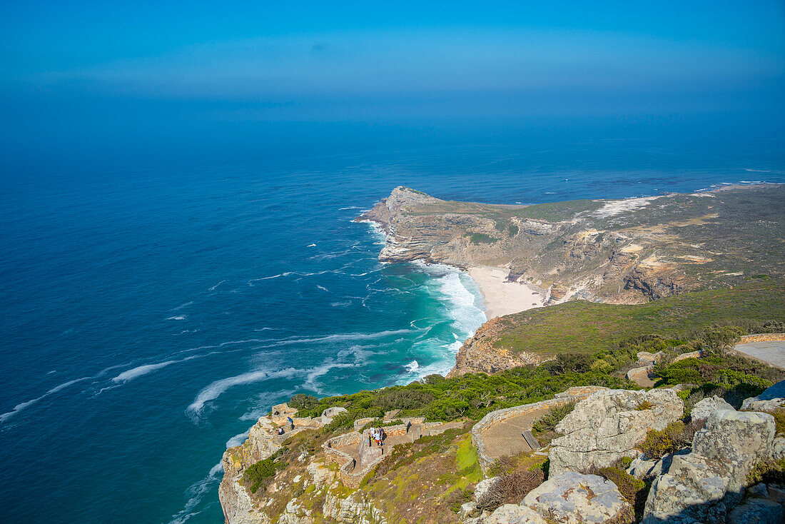 View of Dias Beach from lighthouse, Cape of Good Hope Nature Reserve, Cape Town, Western Cape, South Africa, Africa