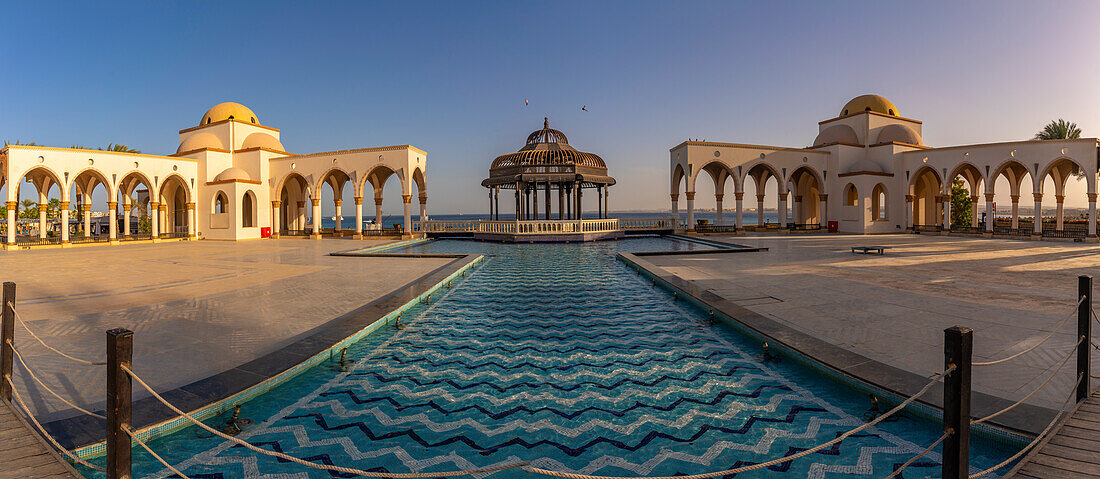 View of Arrival Piazza in Sahl Hasheesh Old Town, Sahl Hasheesh, Hurghada, Red Sea Governorate, Egypt, North Africa, Africa