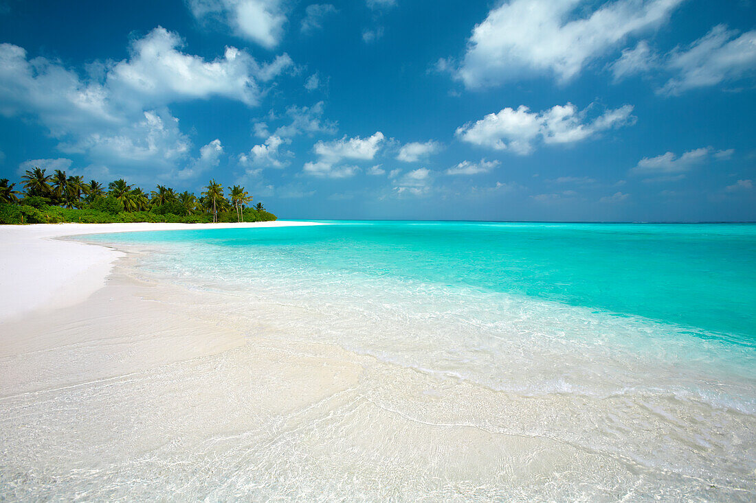 Weißer Sandstrand und tropische Insel, Die Malediven, Indischer Ozean, Asien