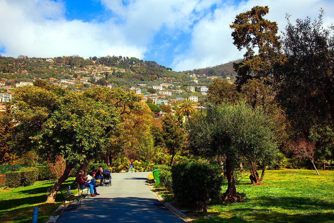 A park in Nervi, a former fishing village on the Riviera di Levante, now a seaside resort, Nervi, Liguria, Italy, Europe