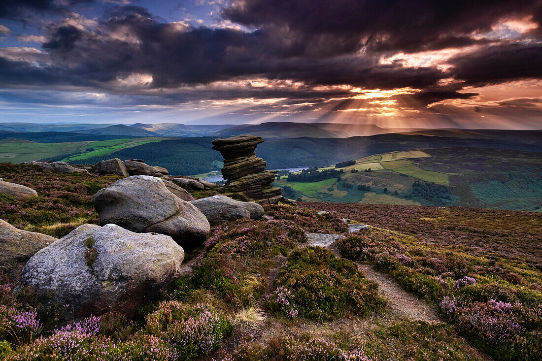 The Salt Cellar Rock Formation in summer, Derwent Edge, Peak District National Park, Derbyshire, England, United Kingdom, Europe