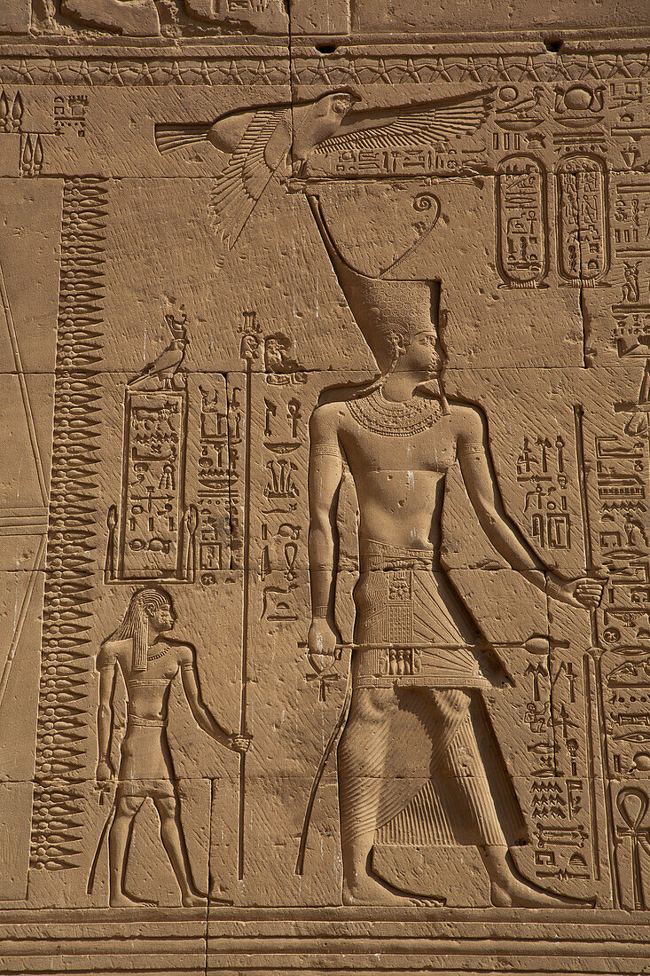 Pharao, Außenreliefs, Hathor-Tempel, Dendera, Qena, Ägypten, Nordafrika, Afrika