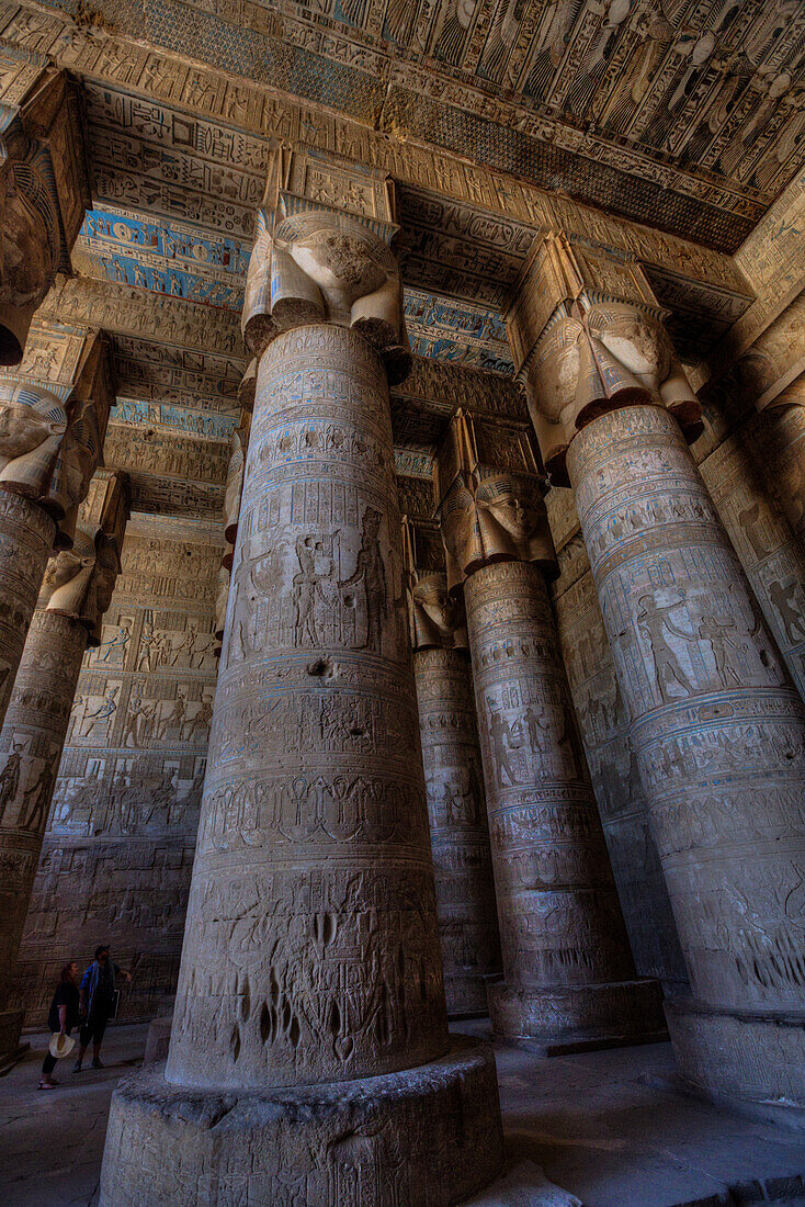 The Great Columns, Vestibule, Temple of Hathor, Dendera, Qena, Egypt, North Africa, Africa