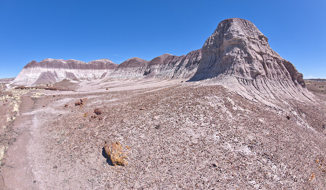 Blick auf einen Bentonithügel entlang des Long Logs Trail im Petrified Forest National Park, Arizona, Vereinigte Staaten von Amerika, Nordamerika