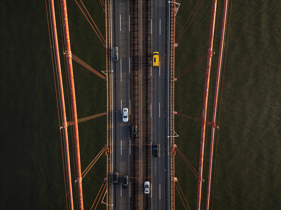 Ponte 25 de Abril Bridge over the Tagus River in Lisbon, Portugal, Europe 