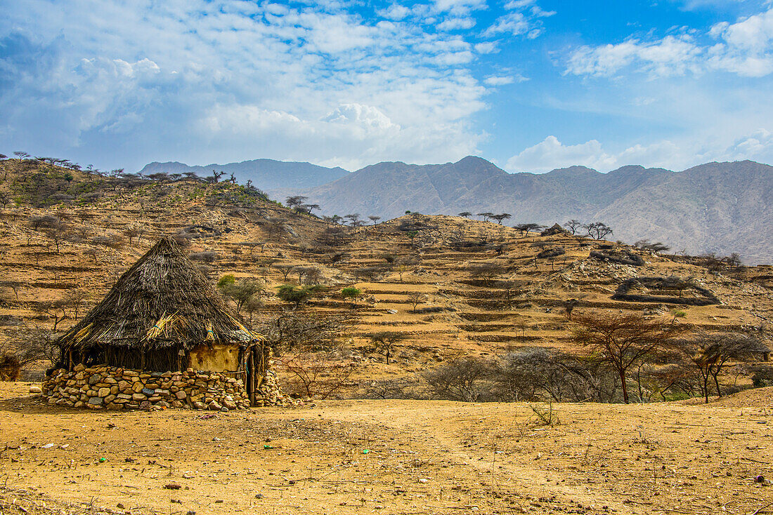 Traditional hut in the highlands of Eritrea, Africa