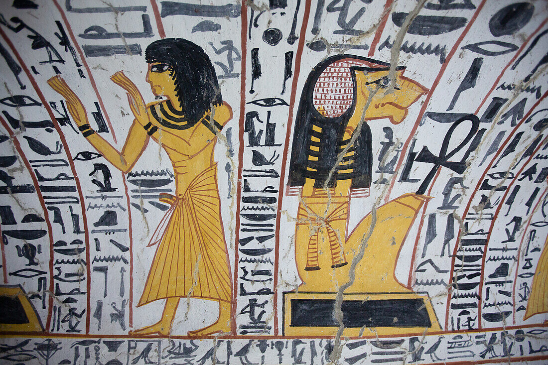 Wall paintings, Tomb of Nebenmaat, TT219, Deir el-Medina Tombs (Worker Tombs), Thebes, UNESCO World Heritage Site, Luxor, Egypt, North Africa, Africa