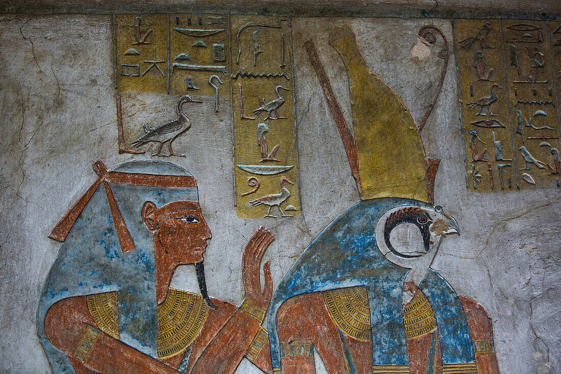 Reliefs, Grabmal von Tausert und Setnakht, KV14, Tal der Könige, Antikes Theben, UNESCO-Weltkulturerbe, Luxor, Ägypten, Nordafrika, Afrika