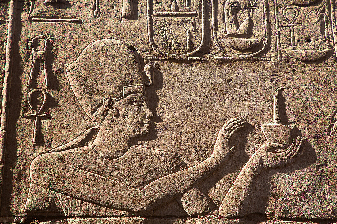 Image of Pharaoh, Bas Relief, Luxor Temple, UNESCO World Heritage Site, Luxor, Egypt, North Africa, Africa