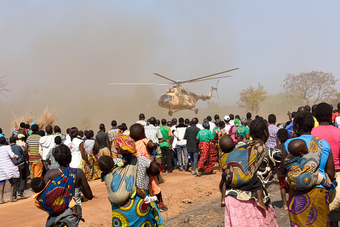 President Banda arriving by helicopter at the Pa Ng'wena Ceremony, Kasama, Zambia, Africa