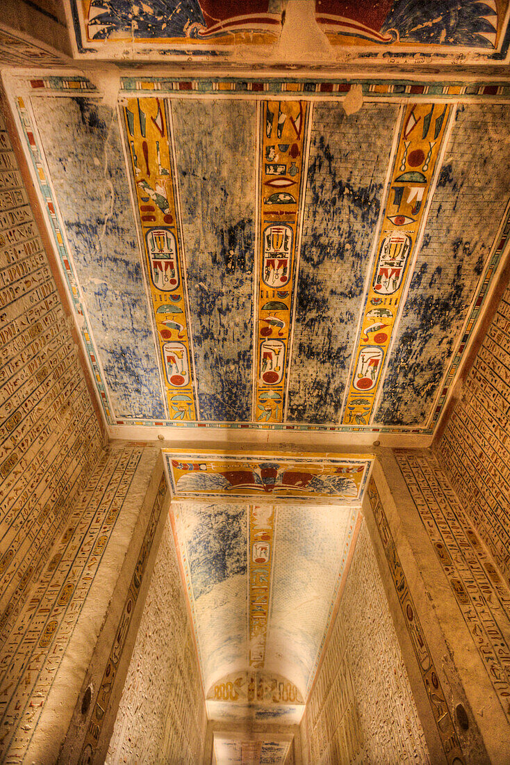 Reliefs, Corridor Ceiling, Tomb of Rameses IV, KV2, Valley of the Kings, Ancient Thebes, UNESCO World Heritage Site, Luxor, Egypt, North Africa, Africa