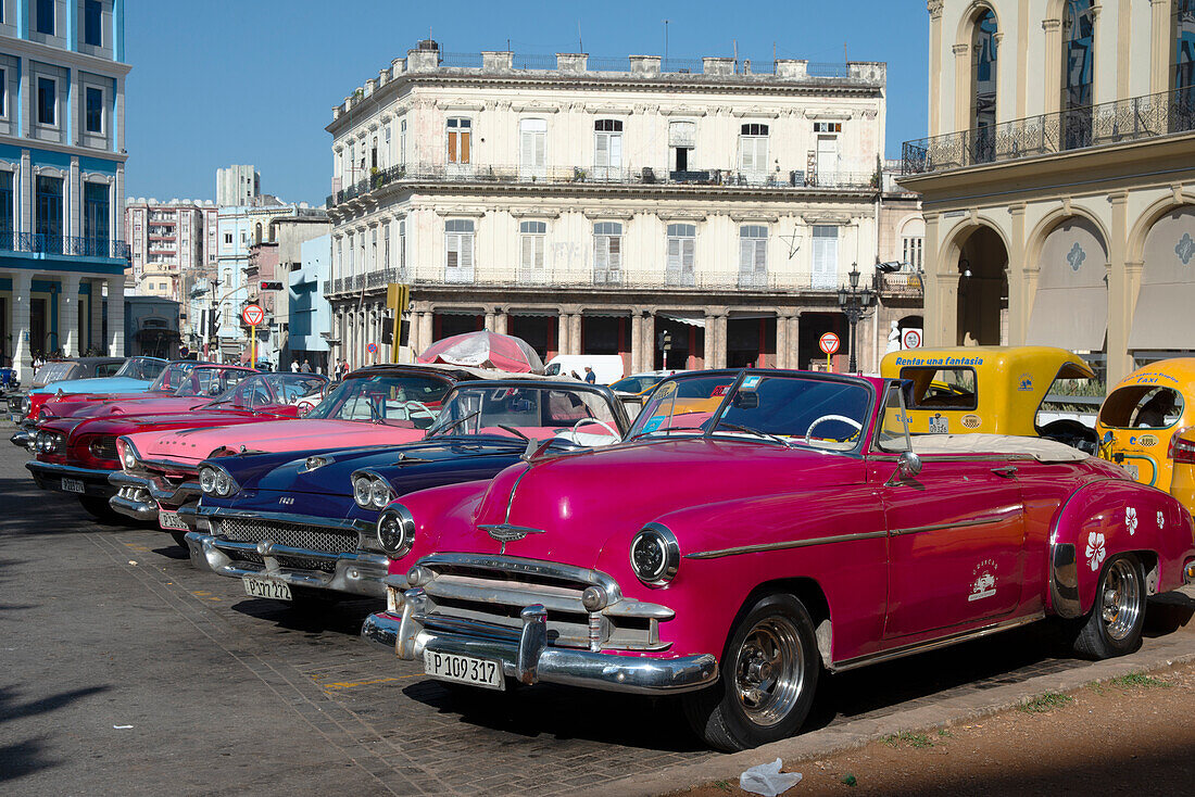 Vintage cars, Plaza de la Revolucion, Havana, Cuba, West Indies, Caribbean, Central America