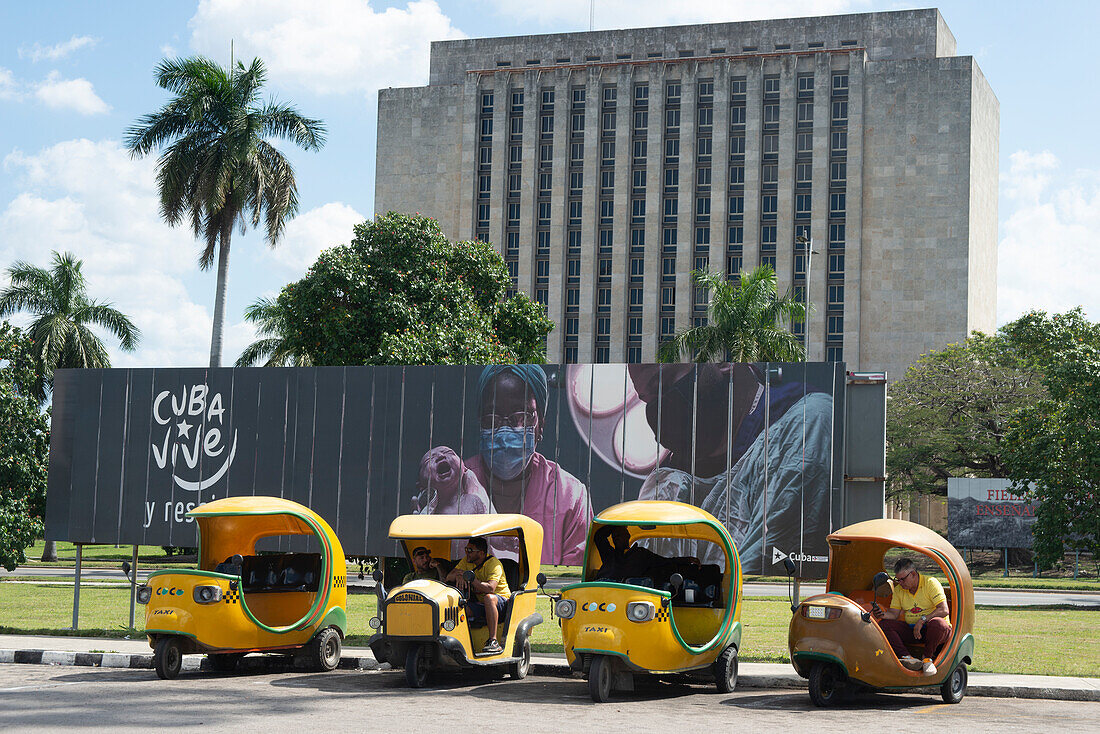 Taxis, Plaza de la Revolucion, Havana, Cuba, West Indies, Caribbean, Central America