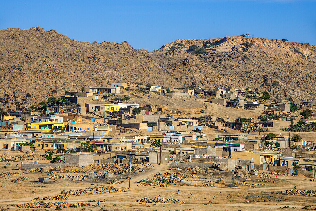 View over the town of Dekemhare along the road from Asmara to Qohaito, Eritrea, Africa