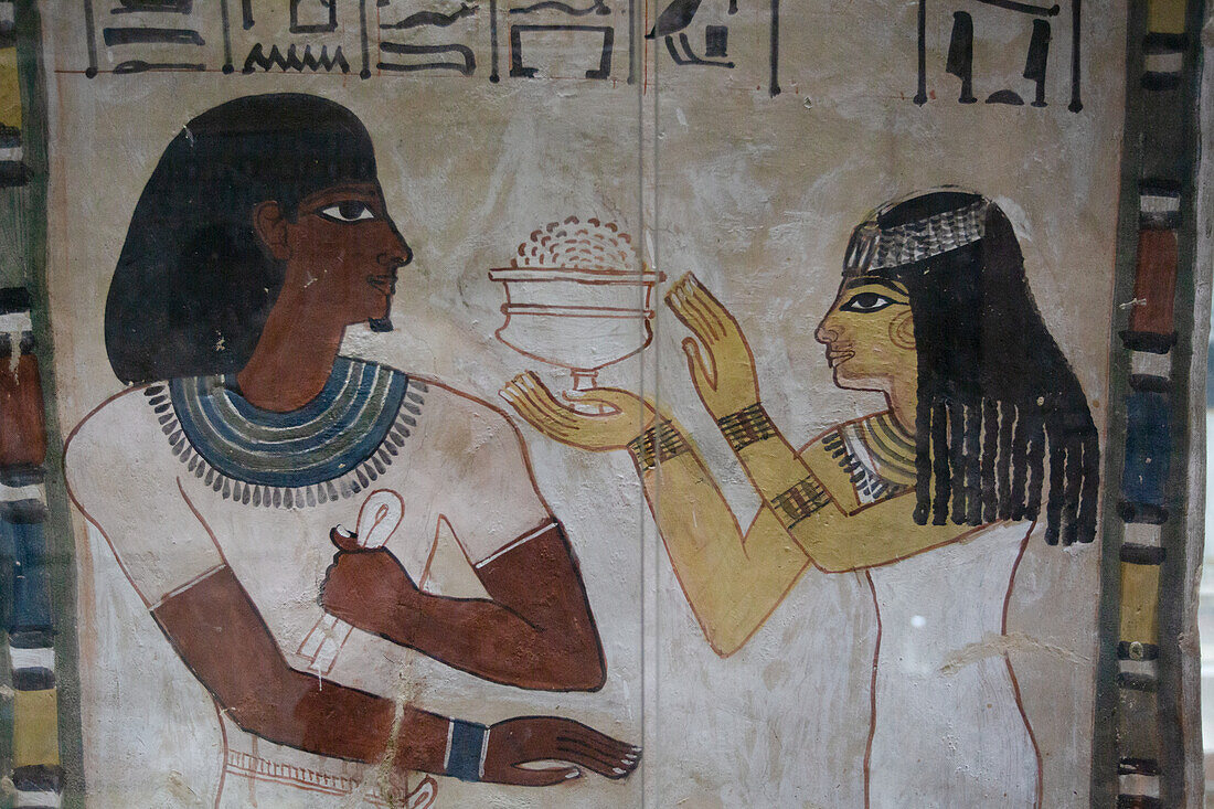 Image of Sennefer on left, Tomb of Sennefer, TT96, Tombs of the Nobles, Ancient Thebes, UNESCO World Heritage Site, Luxor, Egypt, North Africa, Africa