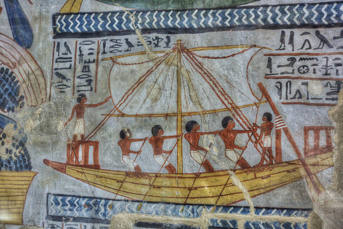 Image of the Voyage to Abydos, Tomb of Sennefer, TT96, Tombs of the Nobles, Ancient Thebes, UNESCO World Heritage Site, Luxor, Egypt