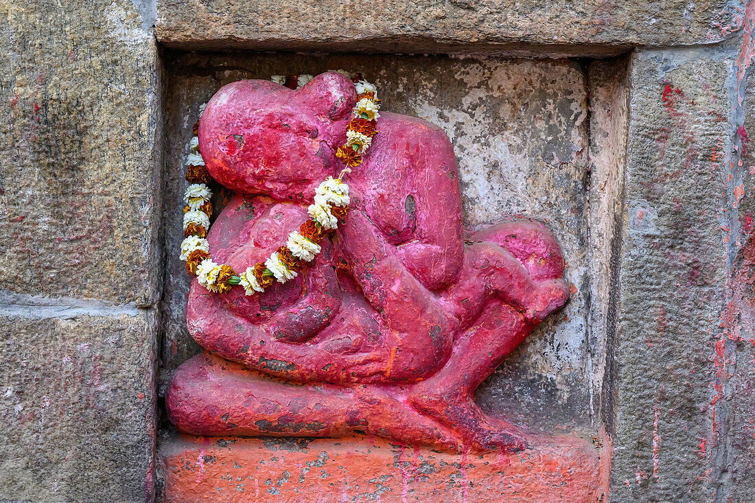 Figure carved in stone wall, Kamakhya Temple, Guwahati, Assam, India, Asia