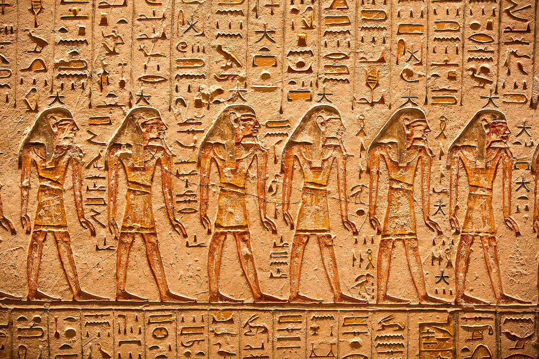 Reliefs, Grabmal von Ramses V und VI, KV9, Tal der Könige, Antikes Theben, UNESCO-Welterbe, Luxor, Ägypten, Nordafrika, Afrika