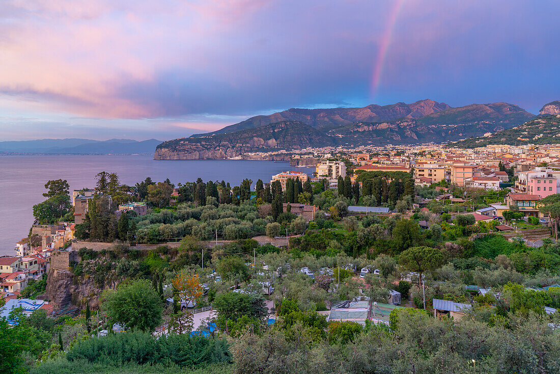 Panoramic view of Sorrento and Bay of Naples, Sorrento, Campania, Italy, Mediterranean, Europe