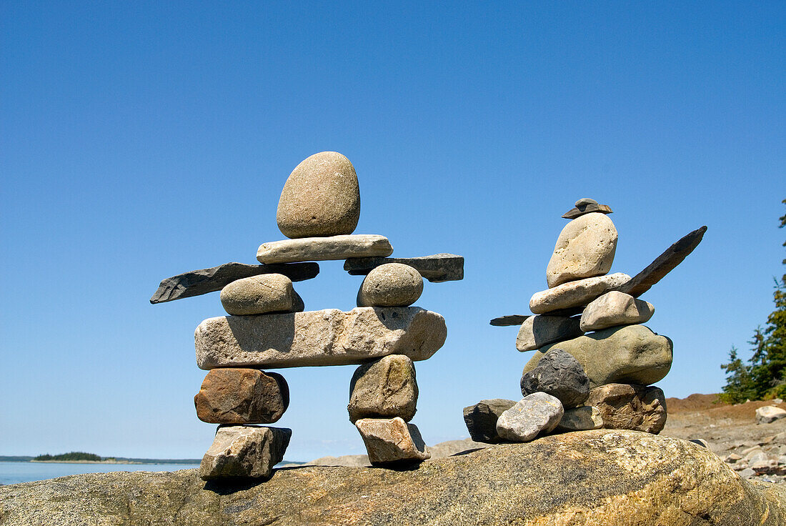 Cairns, Pointe aux Epinettes, Bic National Park, Quebec province, Canada, North America