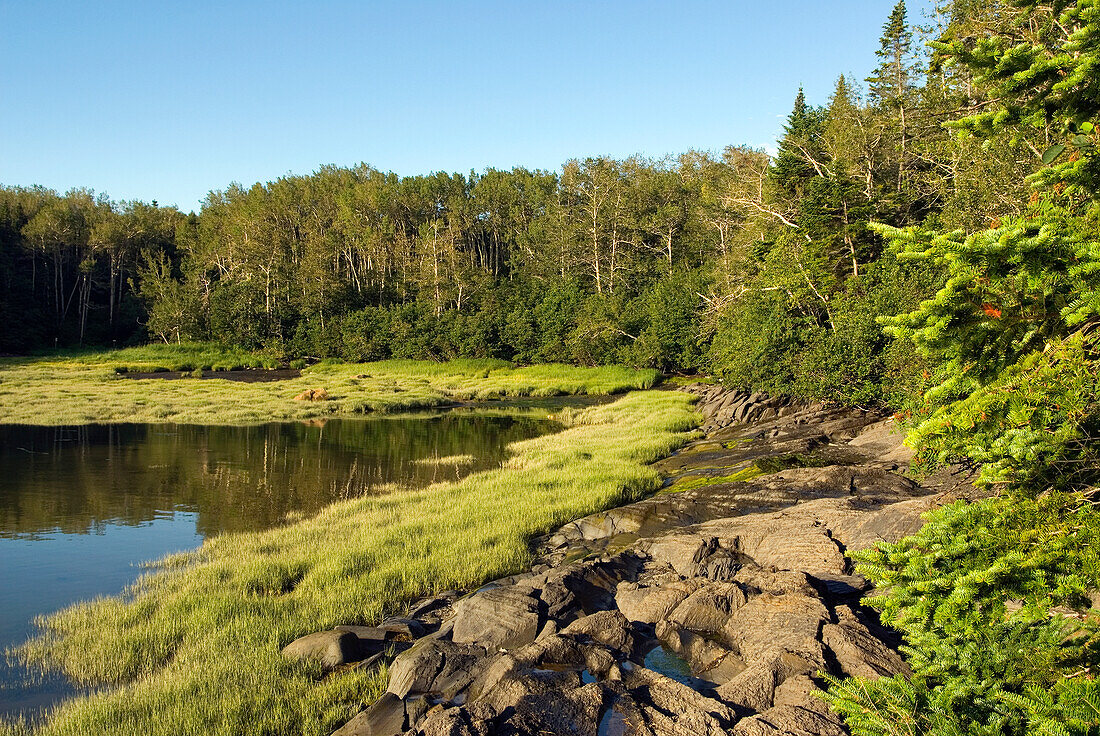 Saint-Lawrence River bank, Bonhomme Bouchard's cove, Ile aux Lievres, Saint-Laurent river, Quebec province, Canada, North America